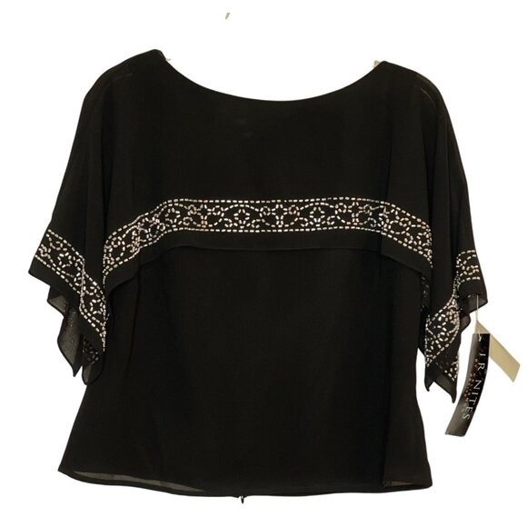 Vintage JR Nites by Caliendo Chiffon Layered Black Top 80s 90s Size 12P - Picture 2 of 14